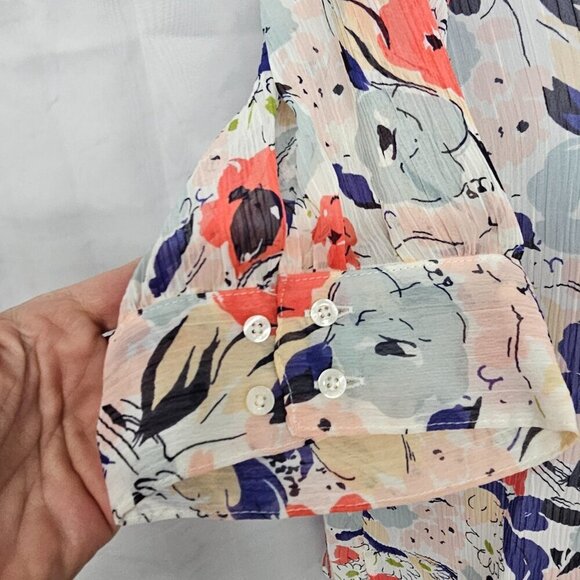 Chaps Pink Blue Floral Blouse Sheer Cottagecore Coquette Romantic M - Picture 4 of 11